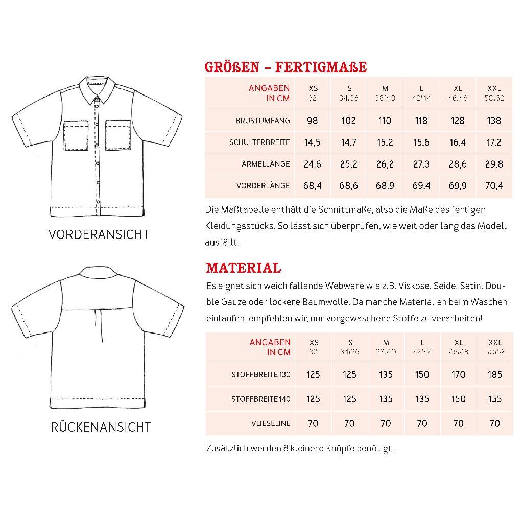 Papierschnittmuster Boyfriend Kurzarmbluse Frau Nuri XS-XXL